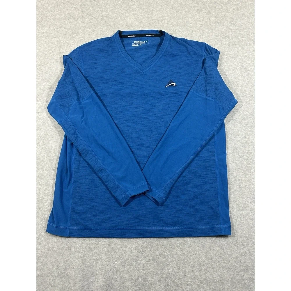 Nike Golf Shirt Men Large Blue Tour Performance Long Sleeve Tee‎ Logo Large